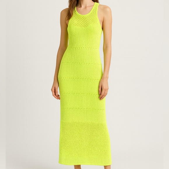 Rachel Zoe Dresses & Skirts - 🆕Rachel Zoe Neon Lime Crochet Knit Maxi Dress Size S Boho Resort Beach Cover-Up